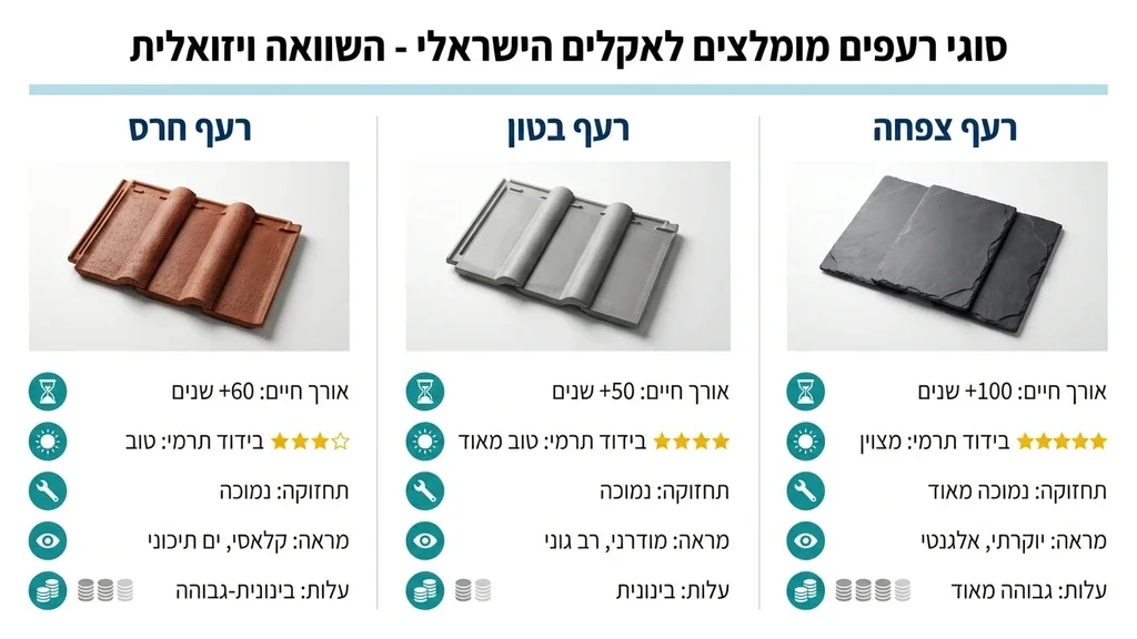 מגוון סוגי רעפים מומלצים לאקלים הישראלי