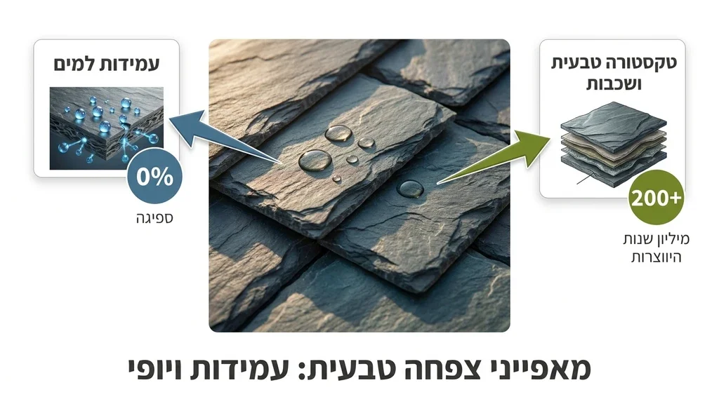 תקריב של רעפי צפחה המדגים את עמידות החומר